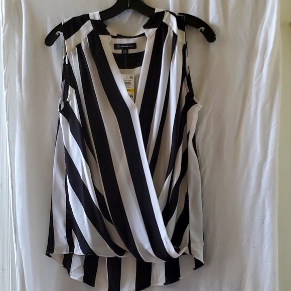 INC International Concepts Tops - INC Navy and white striped, sleeveless surplice blouse.   NWT.  Size Medium.